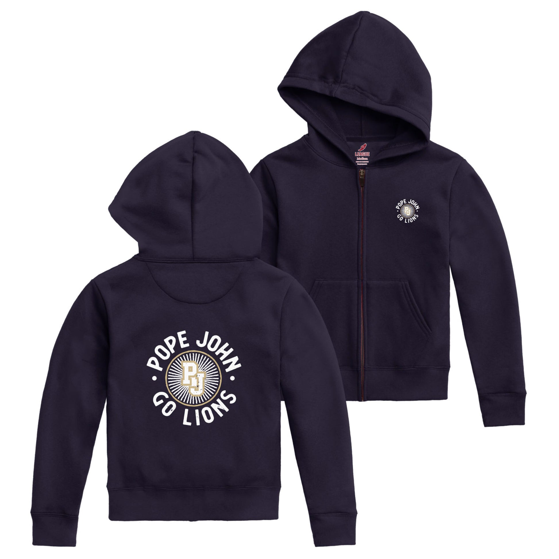 Youth Full Zip Hoodie Sweatshirt - Navy - League Essential Collection