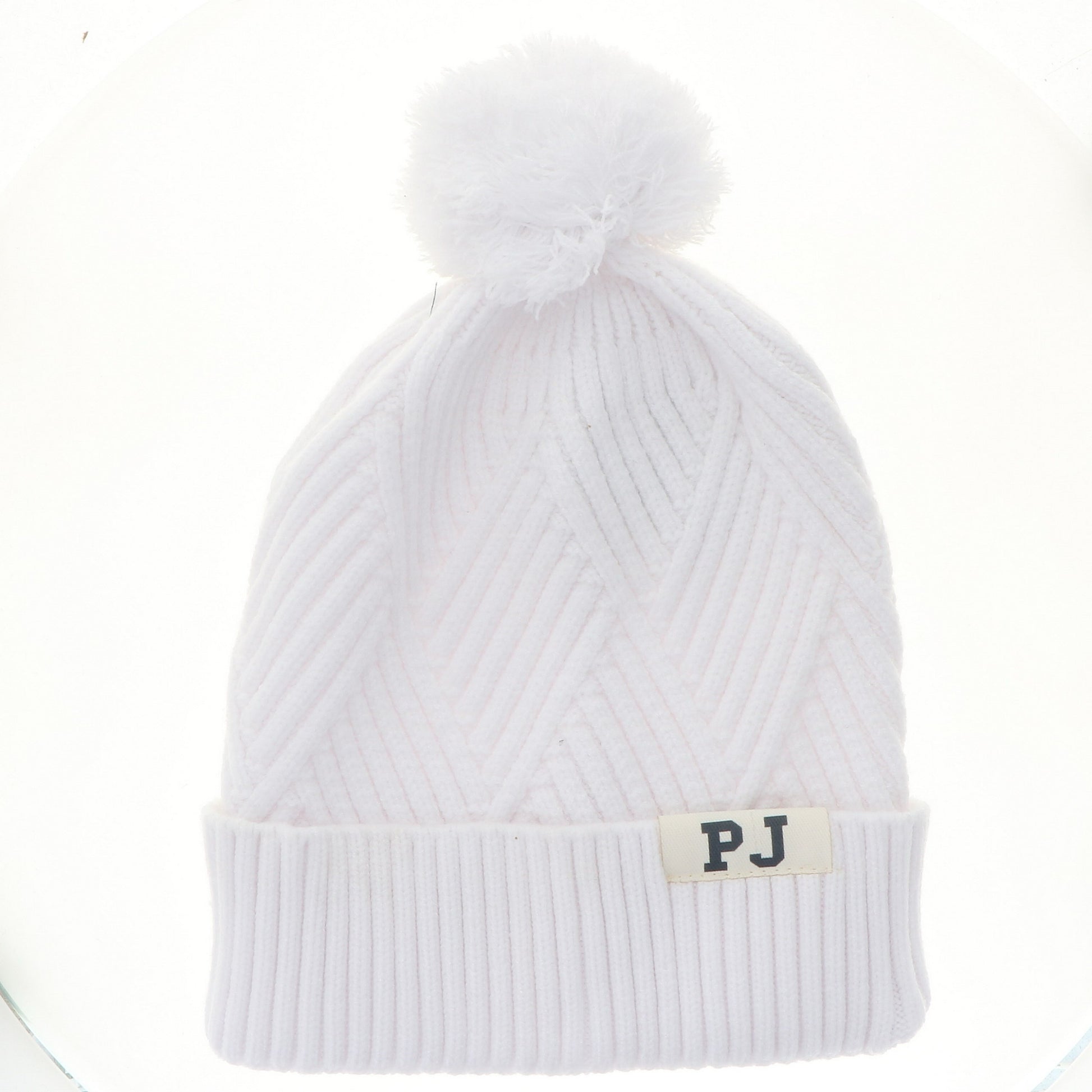 Winter Hat - White - Pom Cuffed Beanie - Legacy Bridger Textured Cuff Beanie