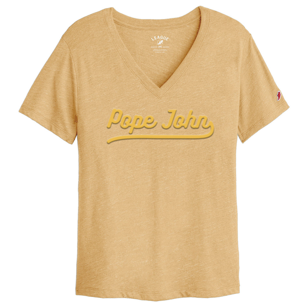 Women's Boyfriend V Neck Short Sleeve Tee - Varsity Gold - League Intramural Collection - New Item