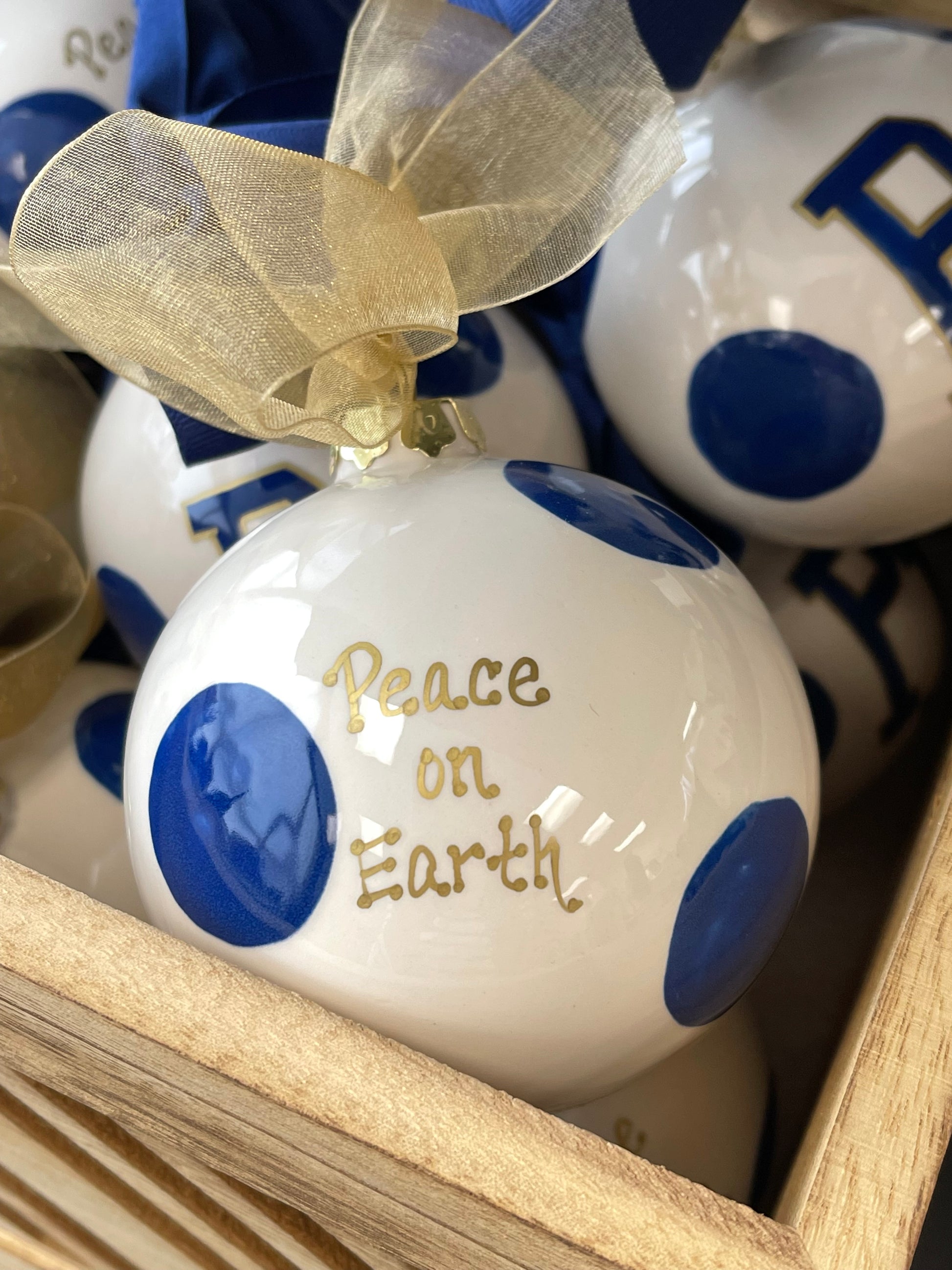 Ornament - White - Ceramic with Gold Ribbon