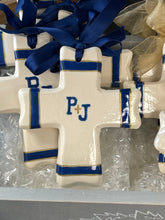 Load image into Gallery viewer, New Ceramic Cross Ornament - with Navy Ribbon
