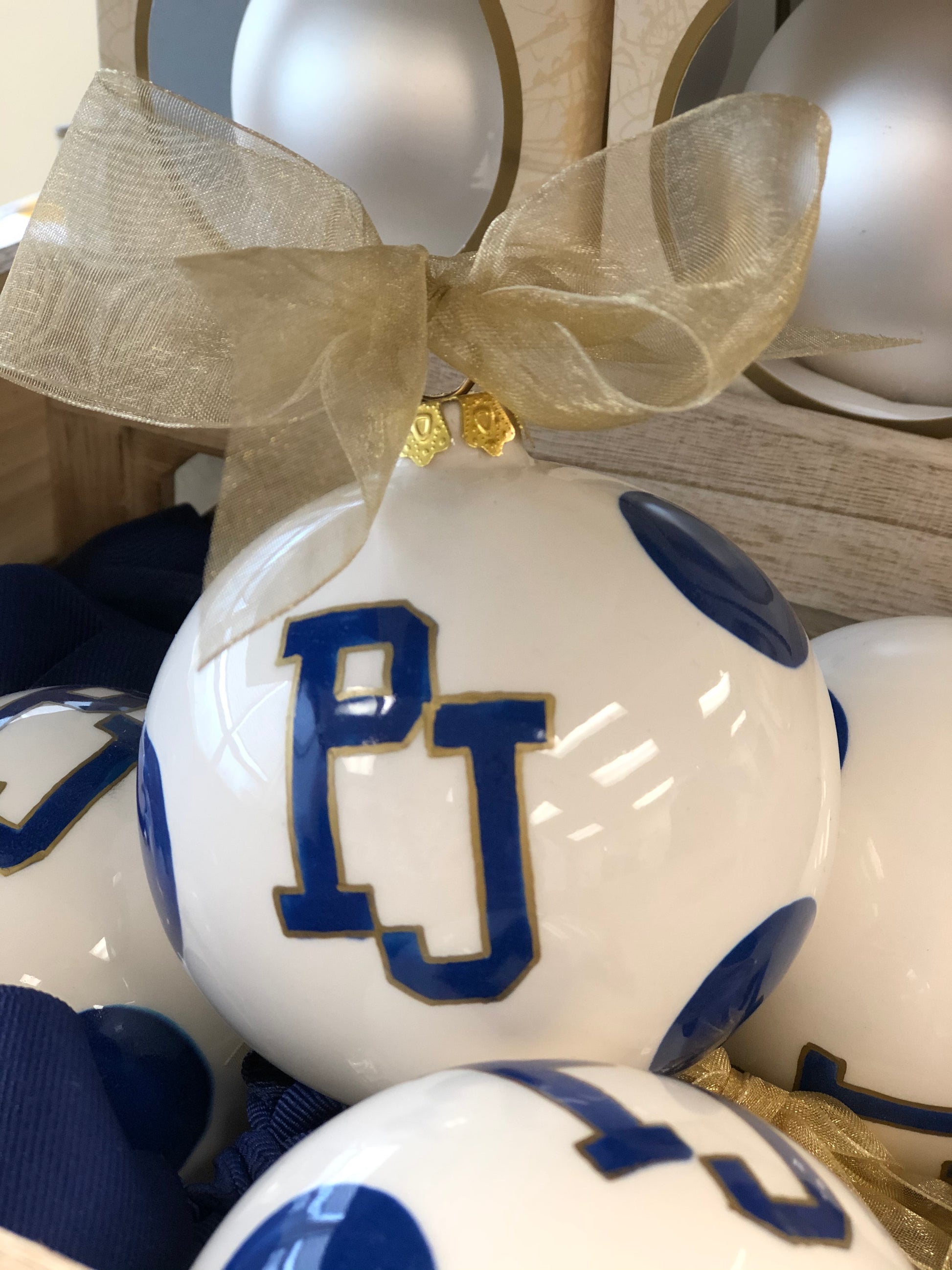 Ornament - White - Ceramic with Gold Ribbon